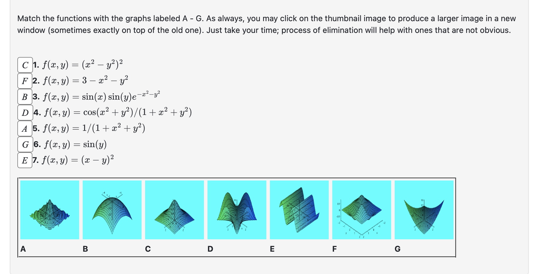 Solved Match the functions with the graphs labeled A - ﻿G. | Chegg.com