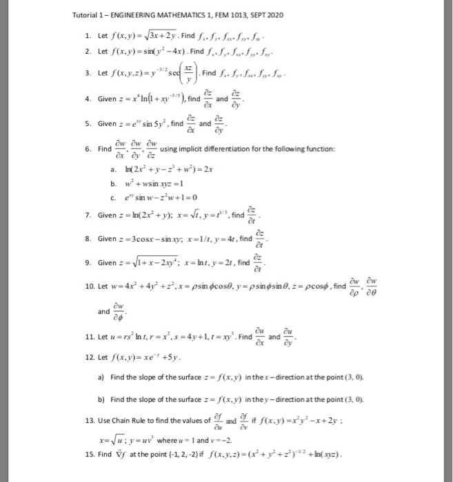 Solved Tutorial 1 Engineering Mathematics 1 Fem 1013 Chegg Com