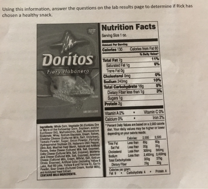  Nutrition Label Worksheet Doritos Free Download Gambr co
