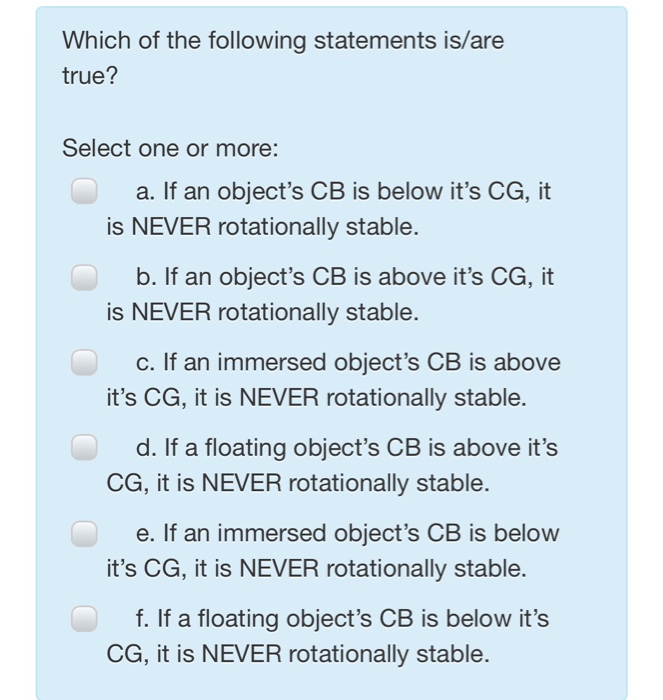 Solved Which Of The Following Statements Is/are True? Select | Chegg.com