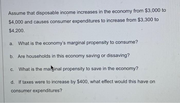 Solved Assume that disposable income increases in the | Chegg.com