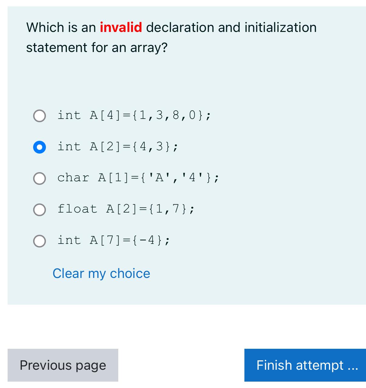 Which is an invalid declaration and initialization