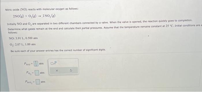 Solved Nitric oxide (NO) reacts with molecular oxygen as | Chegg.com