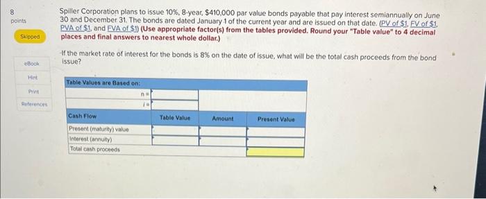 Solved Spiller Corporation plans to issue 10%,8-year, | Chegg.com