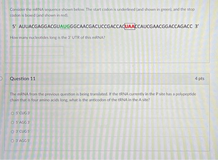 Solved Consider the mRNA sequence shown below. The start | Chegg.com