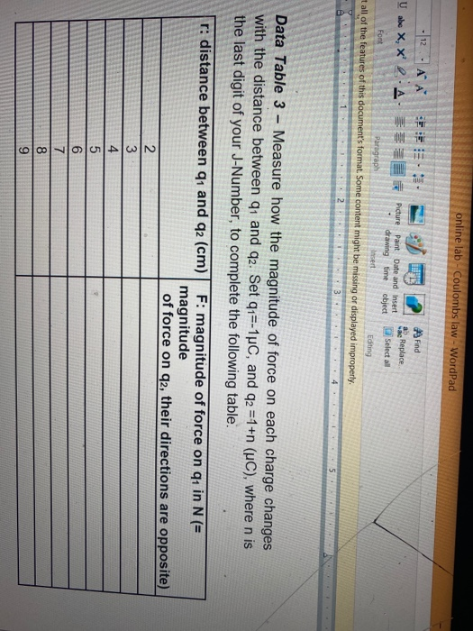 Solved Online Lab Coulombs Law Wordpad 2 Replace 12 Chegg Com