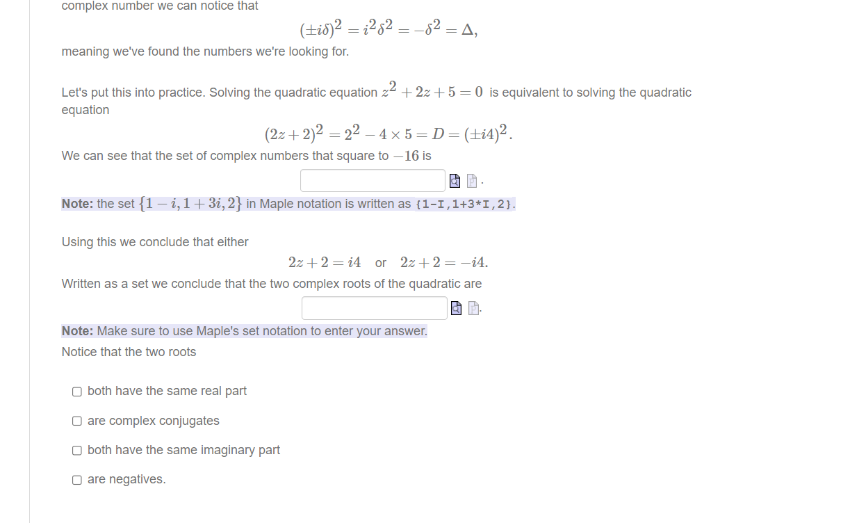 Solved {−1+2I,−1−2I}complex number we can notice | Chegg.com
