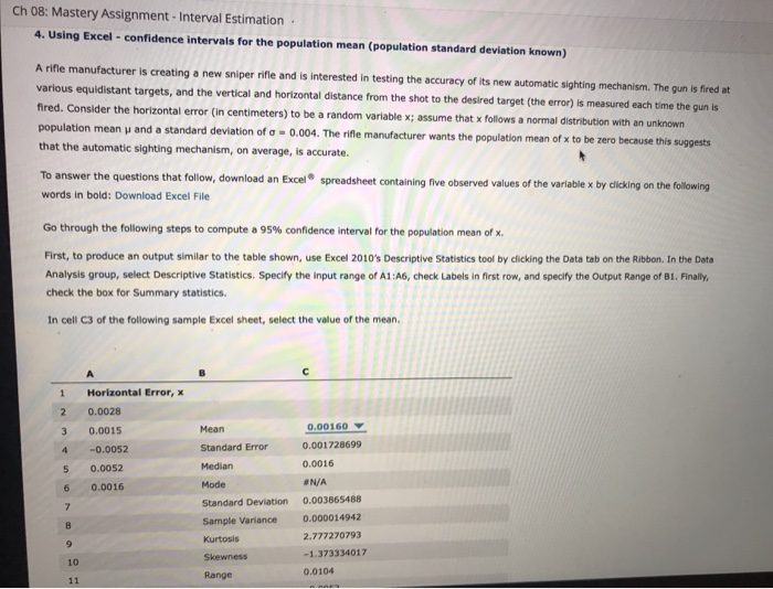 Solved Ch 08 Mastery Assignment Interval Estimation 4 Chegg