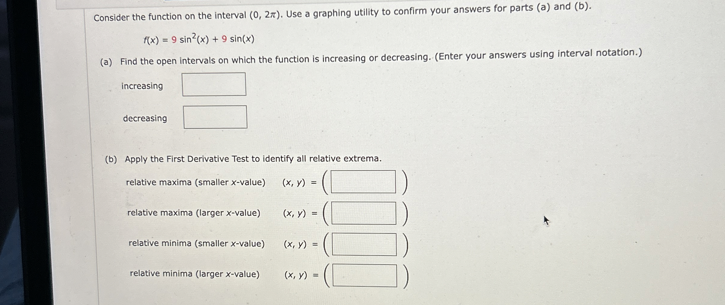 Solved Consider the function on the interval (0,2π). ﻿Use a | Chegg.com