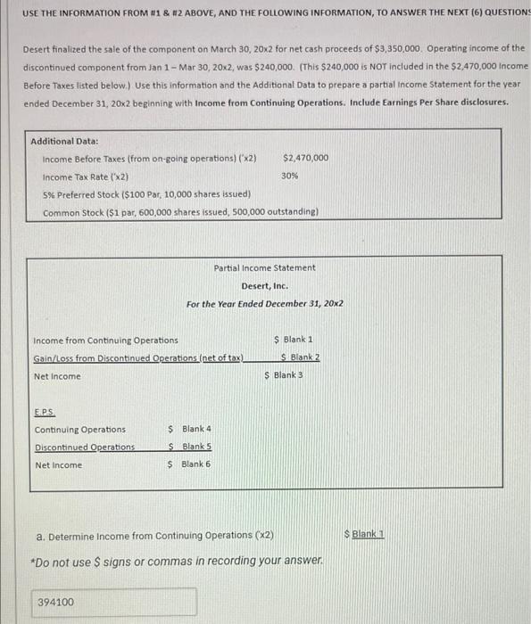 Solved USE THE FOLLOWING INFORMATION TO ANSWER THE NEXT (8) | Chegg.com