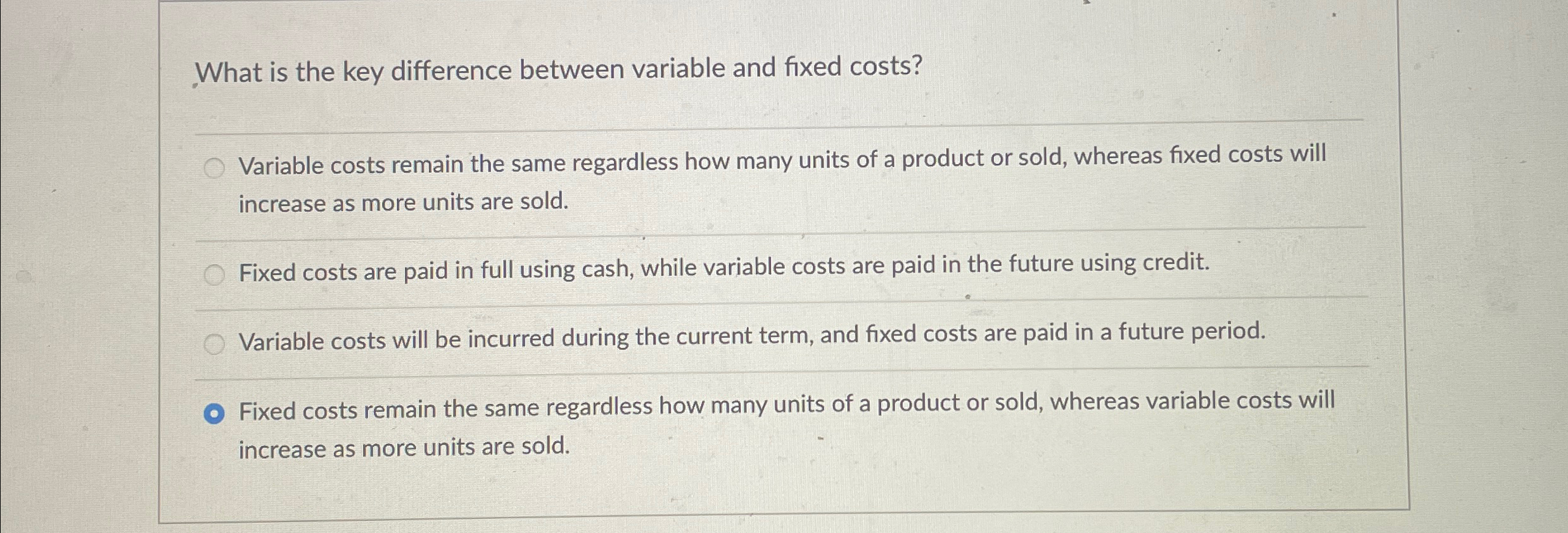 Solved What is the key difference between variable and fixed | Chegg.com