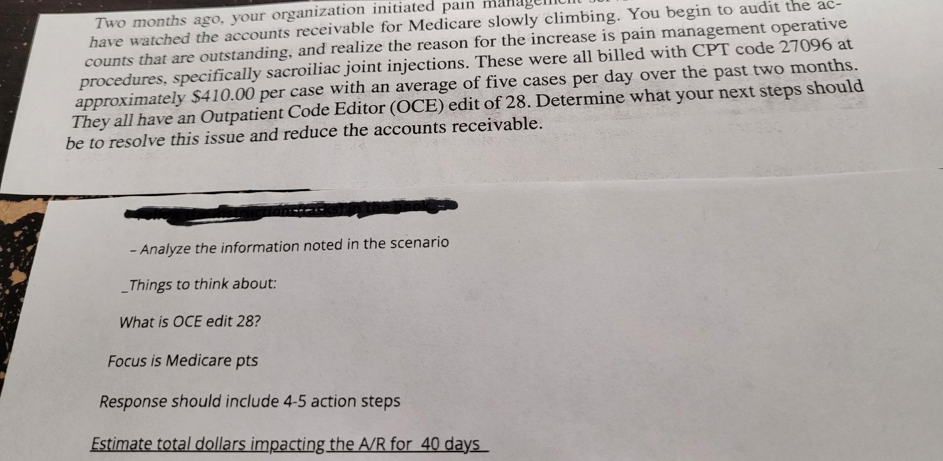 Si Rfa Cpt Code Solved Two months ago, your organization initiated pain | Chegg.com