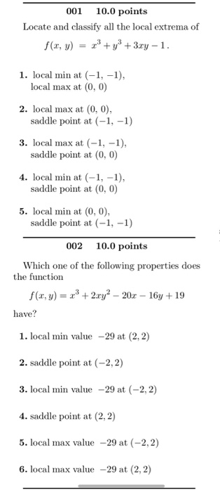 Solved 001 10 0 Points Locate And Classify All The Local Chegg Com