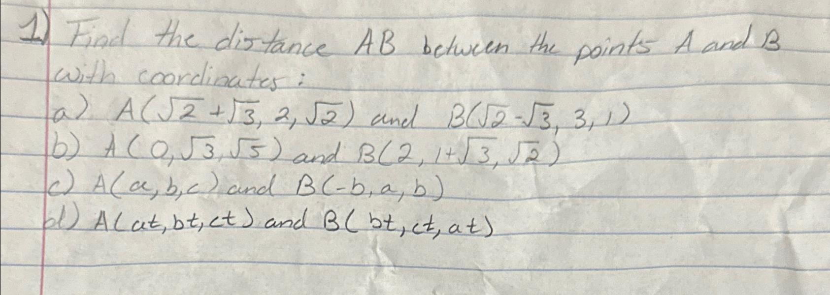 Solved Find the distance AB ﻿between the points A and B | Chegg.com
