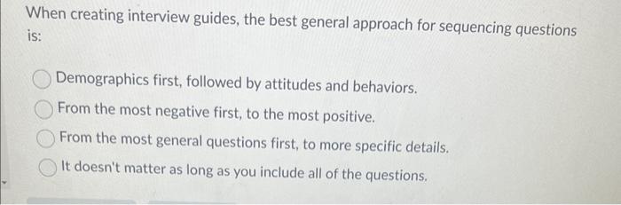 When creating interview guides, the best general | Chegg.com
