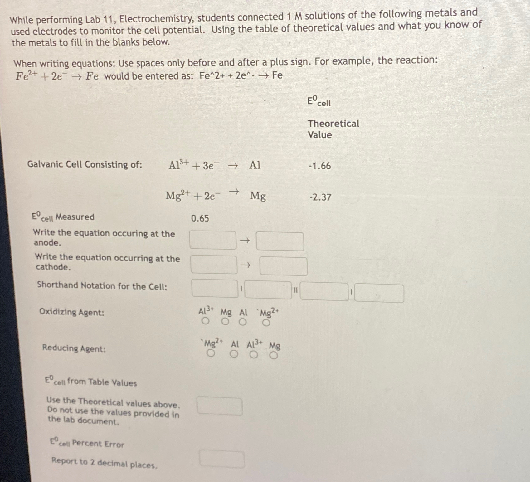 While performing Lab 11, ﻿Electrochemistry, students | Chegg.com