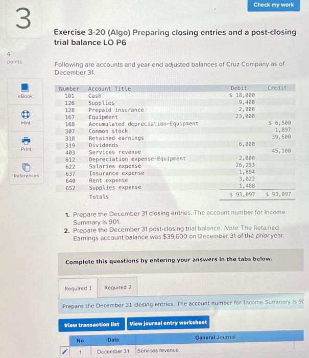 Solved Exercise 3 20 Algo Preparing Closing Entries And A