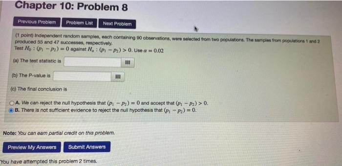Solved Chapter 10: Problem 8 Previous Problem Problem List | Chegg.com