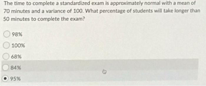 Solved The time to complete a standardized exam is | Chegg.com