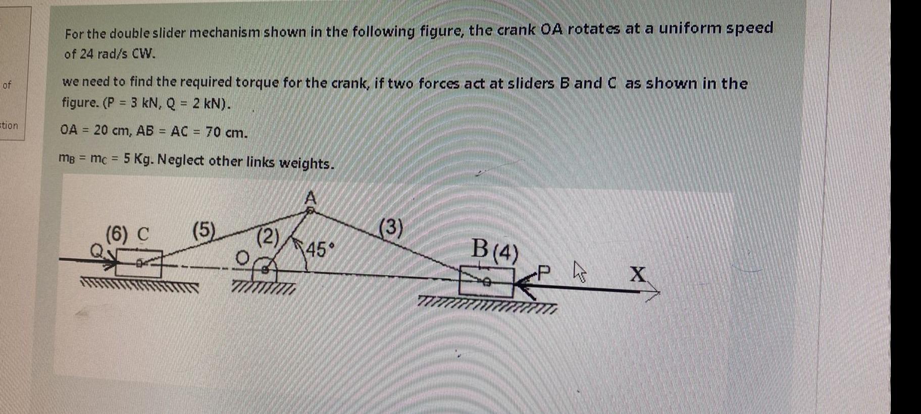 Solved For The Double Slider Mechanism Shown In The | Chegg.com