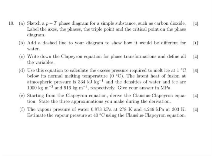 Solved 10. (a) Sketch a p-T phase diagram for a simple | Chegg.com