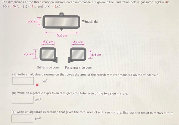Solved The dimensions of the three rearview mirrors on an | Chegg.com