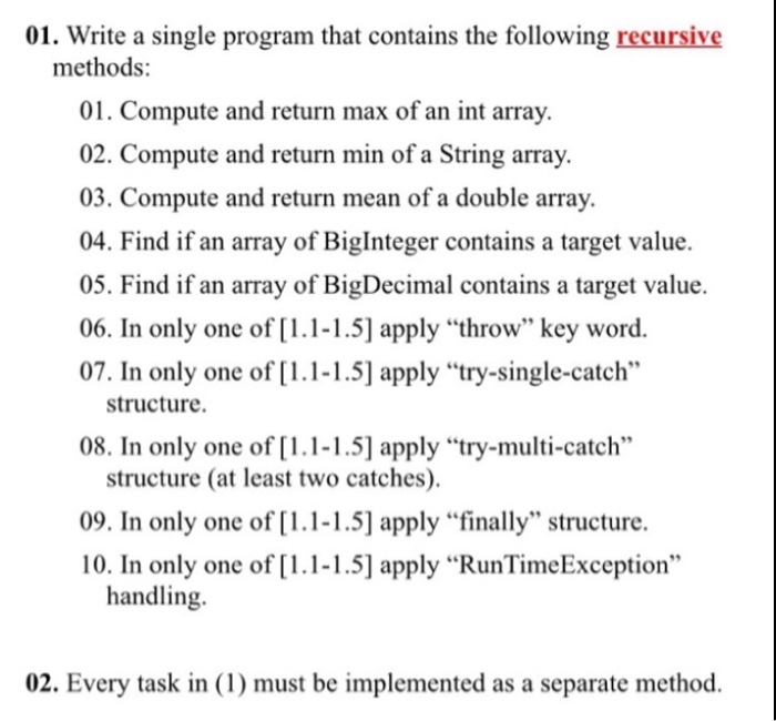 Solved 01. Write a single program that contains the | Chegg.com