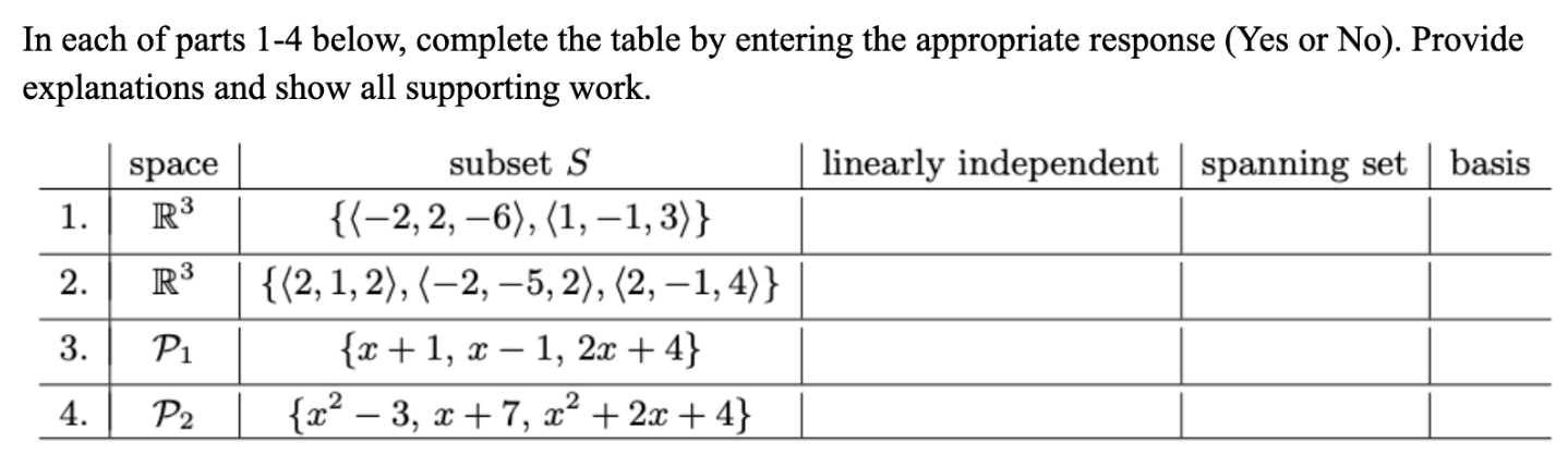 Solved In each of parts 1-4 ﻿below, complete the table by | Chegg.com