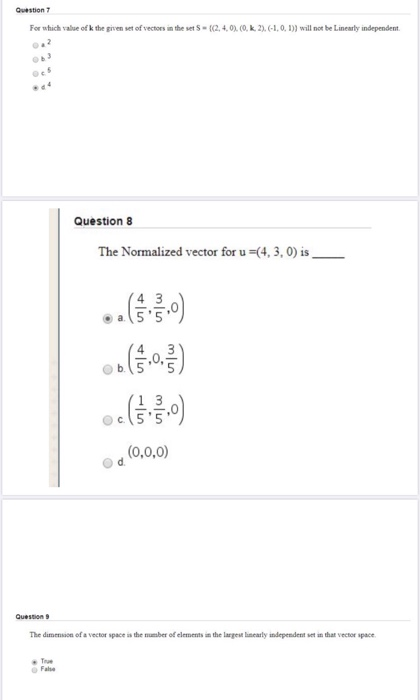 Solved For which value of the given set of vectors in the | Chegg.com