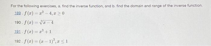 Solved For the following exercises, a. find the inverse | Chegg.com