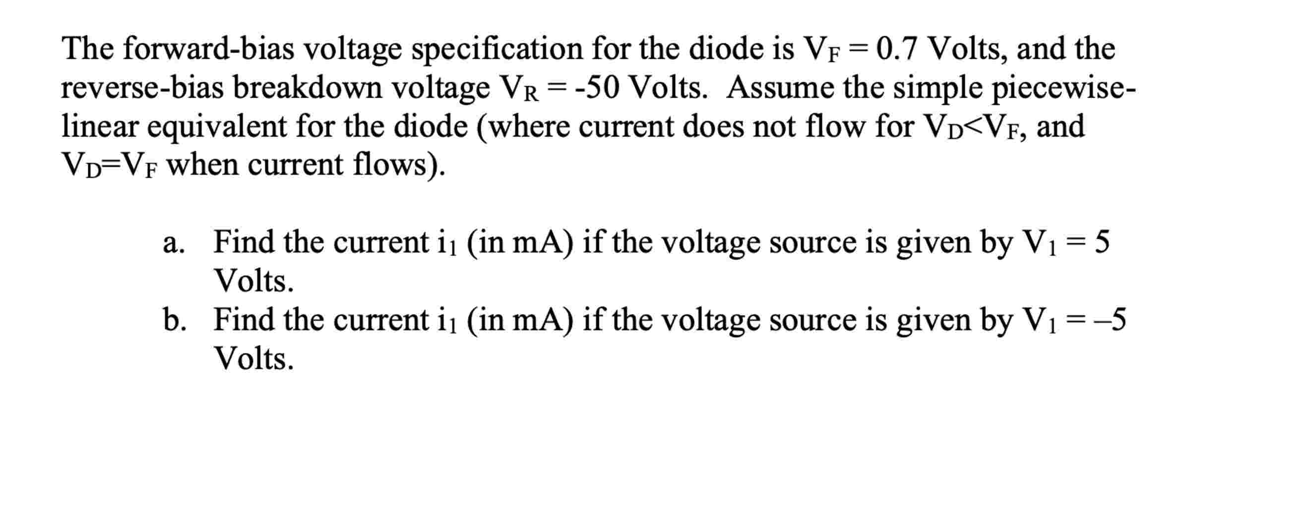 Solved The forward-bias voltage specification for the diode | Chegg.com