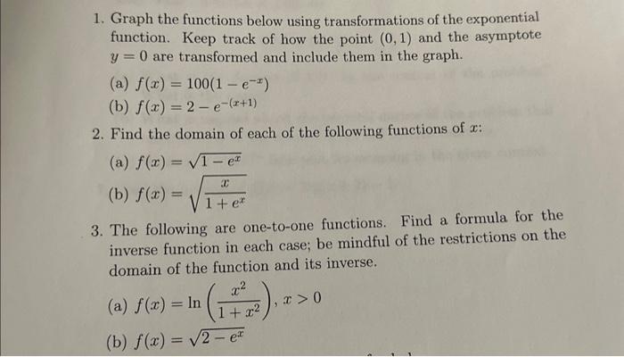 Solved 1. Graph The Functions Below Using Transformations Of | Chegg.com