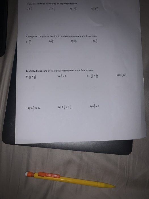 Solved Change Each Mixed Number To An Improper Fraction Chegg Com