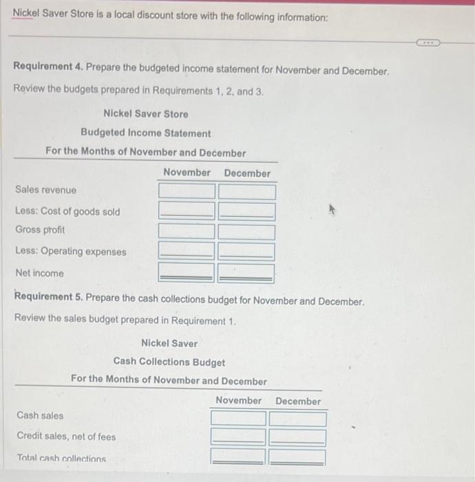 Solved Nickel Saver Slore is a local discount stare with the