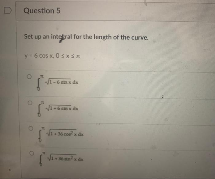 Solved Set up an integral for the length of the curve. | Chegg.com