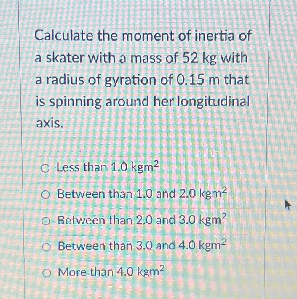 Solved Calculate the moment of inertia of a skater with a | Chegg.com