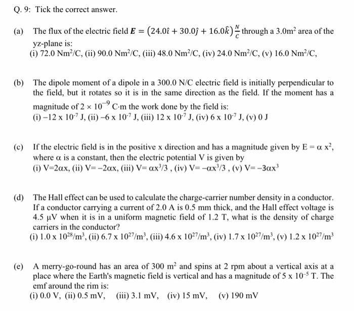 Solved Q 9 Tick The Correct Answer A The Flux Of The Chegg Com