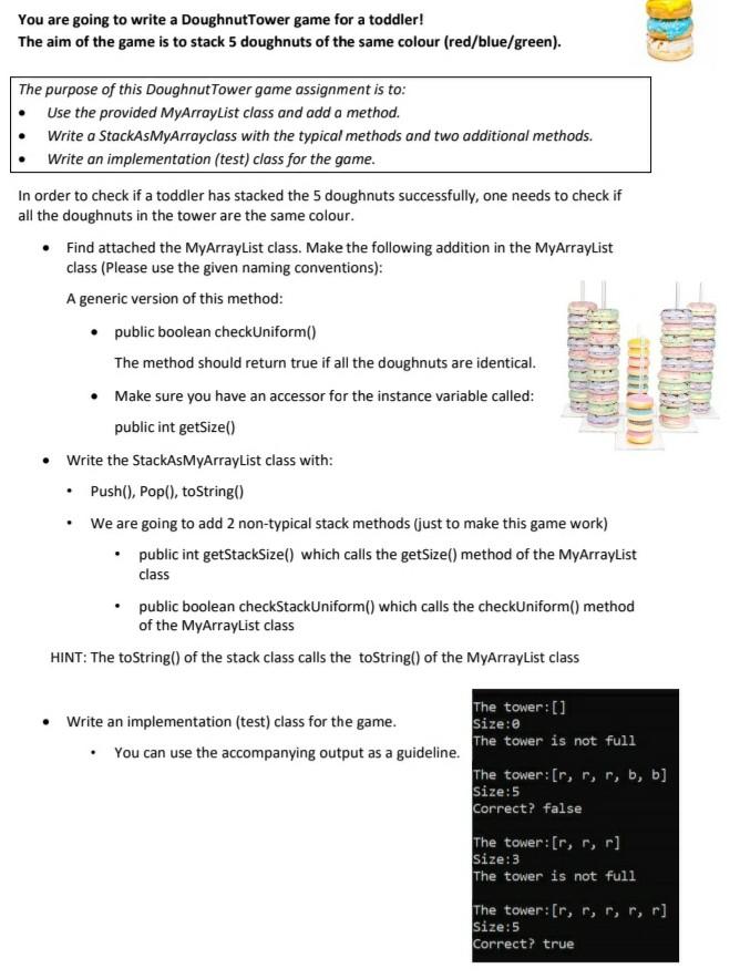 Solved You are going to write a DoughnutTower game for a | Chegg.com
