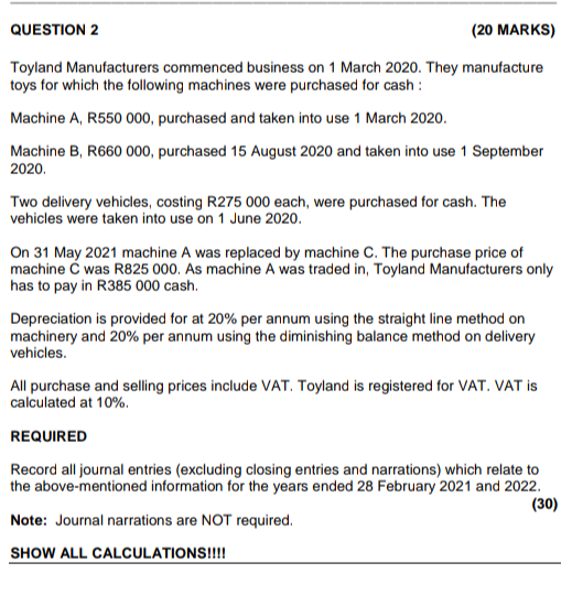 Solved QUESTION 2(20 ﻿MARKS)Toyland Manufacturers Commenced | Chegg.com