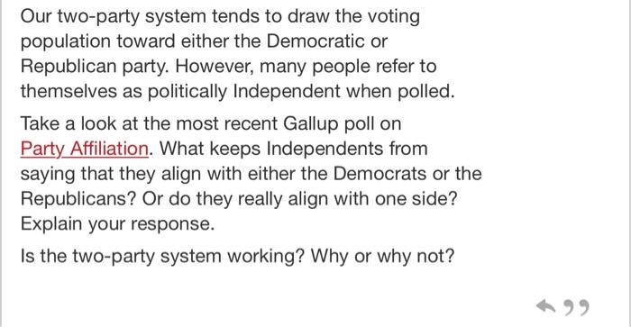 Our two-party system tends to draw the voting | Chegg.com