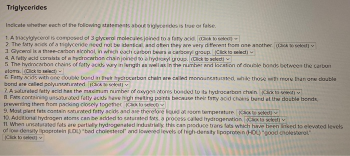 Triglycerides Indicate Whether Each Of The Following Chegg 