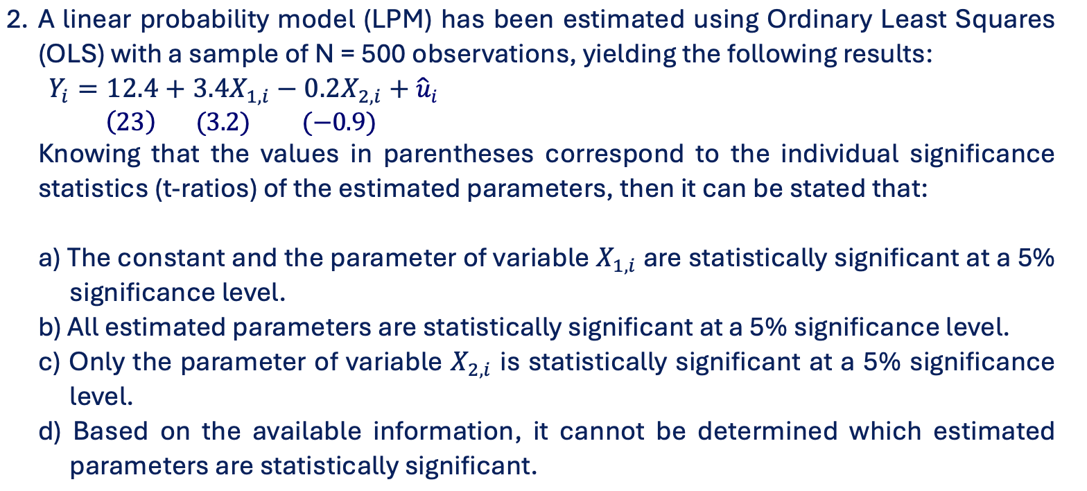 Solved A linear probability model (LPM) has been estimated | Chegg.com