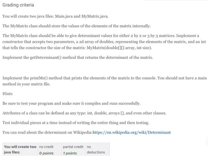 Solved Grading criteria You will create two java files: | Chegg.com