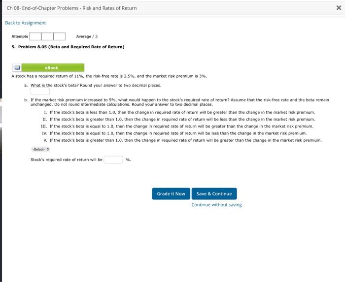 Solved Ch 08- End-of-Chapter Problems - Risk And Rates Of | Chegg.com