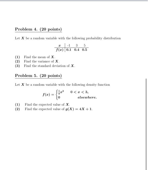 Solved Problem 4. (20 points) Let X be a random variable | Chegg.com