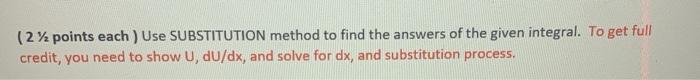 Solved (2 72 points each) Use SUBSTITUTION method to find | Chegg.com