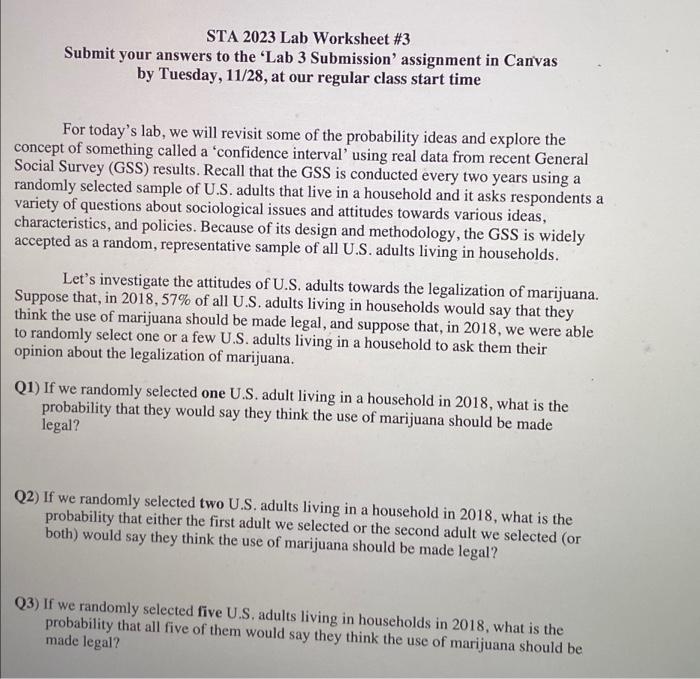 Solved STA 2023 Lab Worksheet #3 Submit your answers to the | Chegg.com