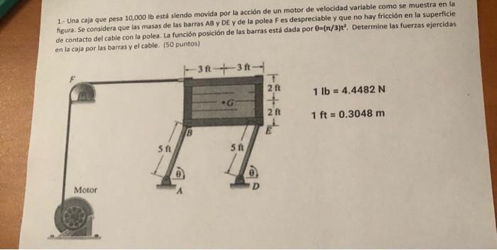 1. Una caja que pesa 10,000 ib está siendo movida por la acción de un motor de velocidad variable como se muestra en la figur