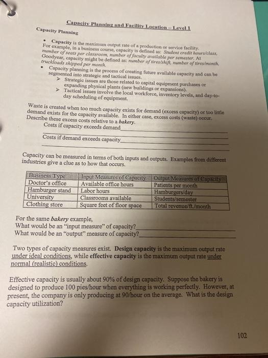 Capacity Planning And Facility Location Lavell Chegg Com