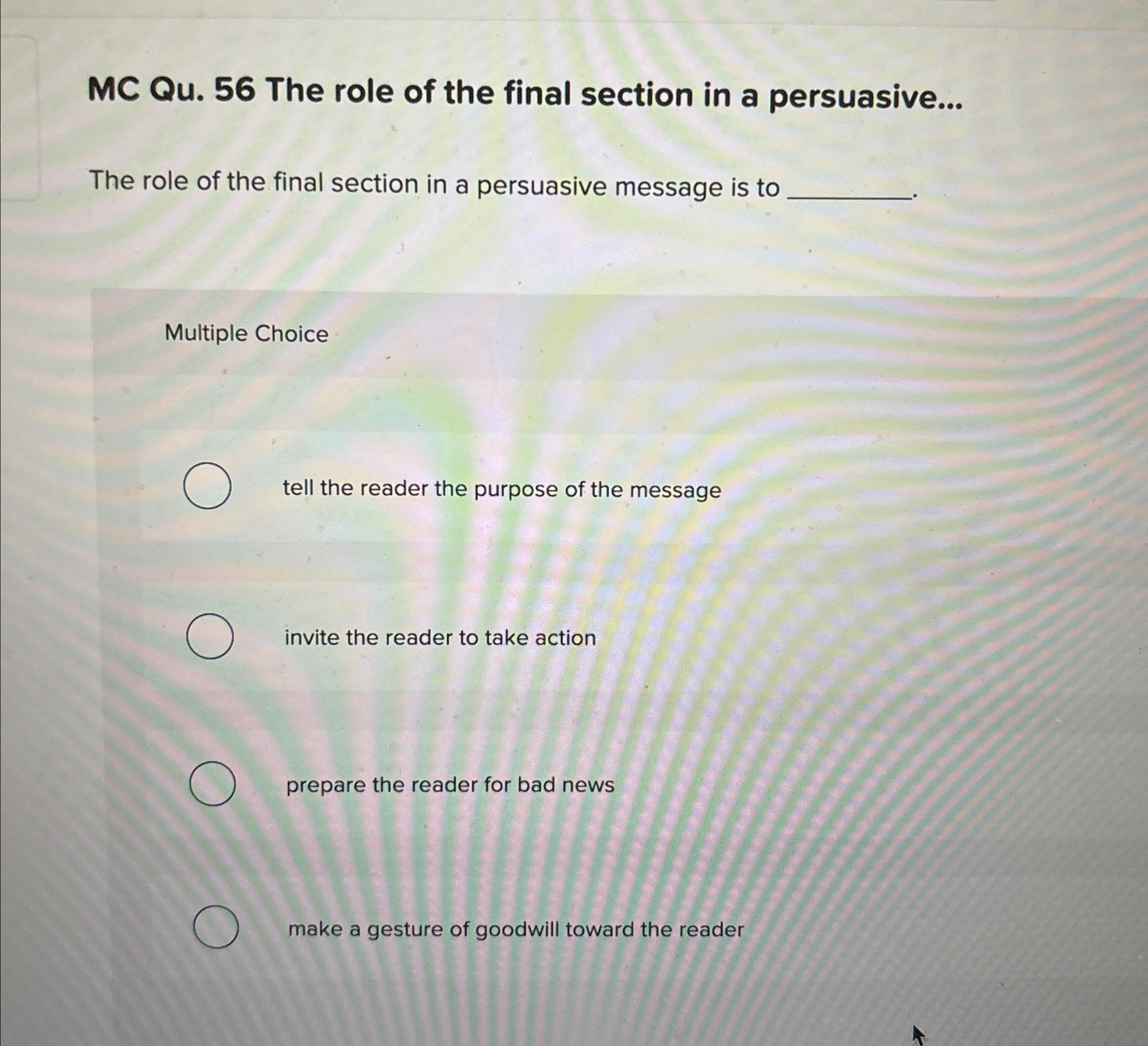Solved MC Qu. 56 ﻿The role of the final section in a | Chegg.com